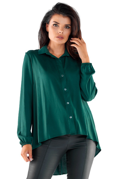 Koszula damska z wiskozy luźna elegancka przedłużany tył zielona